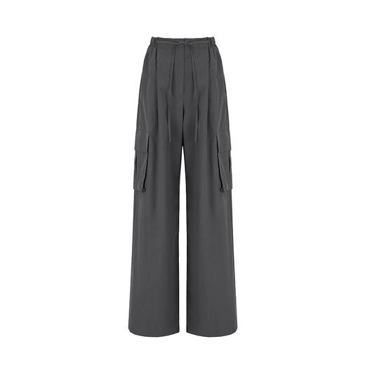 HIDEMI 工装设计感大口袋抽绳腰带式中低腰阔腿裤 黑色/灰色 商品图8