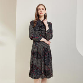 QE82C斯尔丽瑟俪2023秋季新款波点荷叶边收腰连衣裙