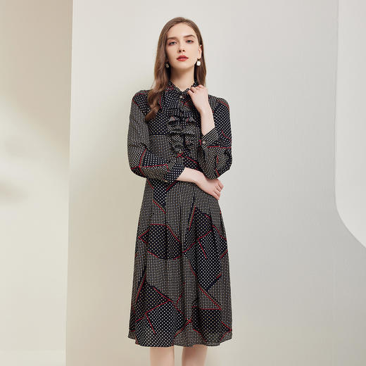QE82C斯尔丽瑟俪2023秋季新款波点荷叶边收腰连衣裙 商品图0