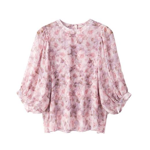 2023夏季新款雪纺衫五分袖衬衫女大码T恤圆领小衫5016 商品图4