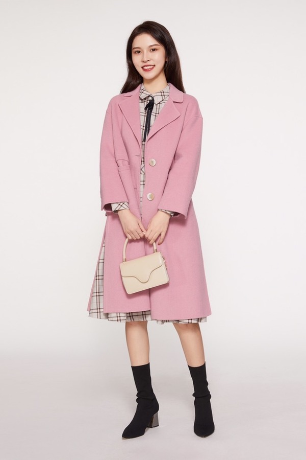 LNNNS 粉色侧开衩羊毛大衣 8054