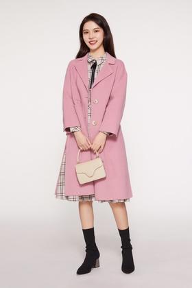 LNNNS 粉色侧开衩羊毛大衣 8054