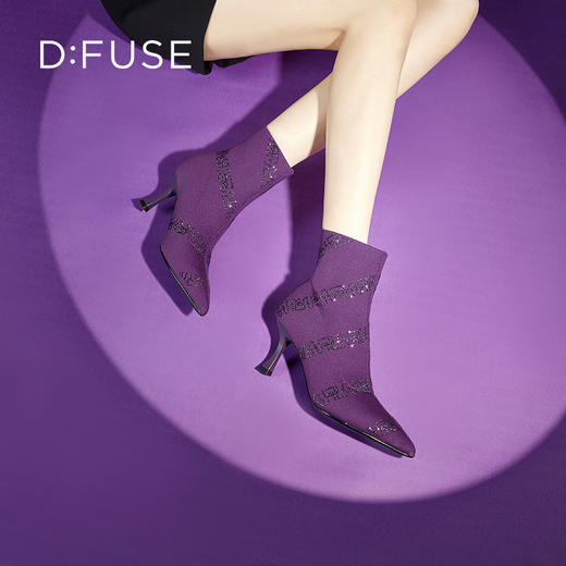 Dfuse迪芙斯秋冬款尖头烫钻细高跟个性袜靴短靴DF34116078 商品图0