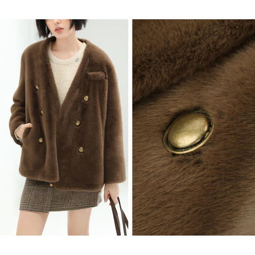 COCOBELLA【有赞】丰盈毛感环保皮草外套高奢双排扣气质裸领大衣WL56A 商品图2