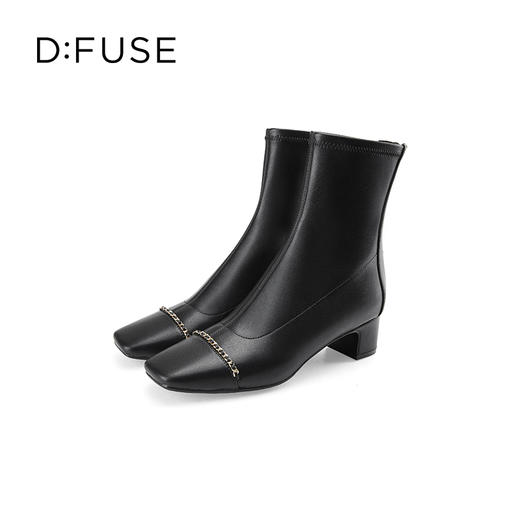 Dfuse迪芙斯秋冬新款方头小香风弹力短靴瘦瘦靴女DF34116277 商品图5