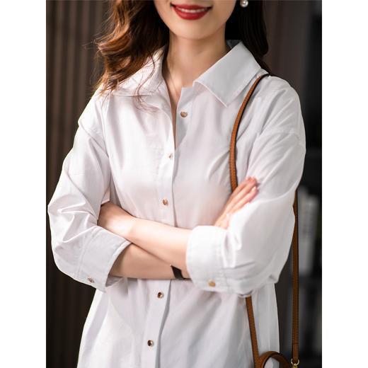 【现货7天】中长款白色长袖衬衫女2023秋季新款韩版收腰显瘦时尚百搭上衣 商品图1
