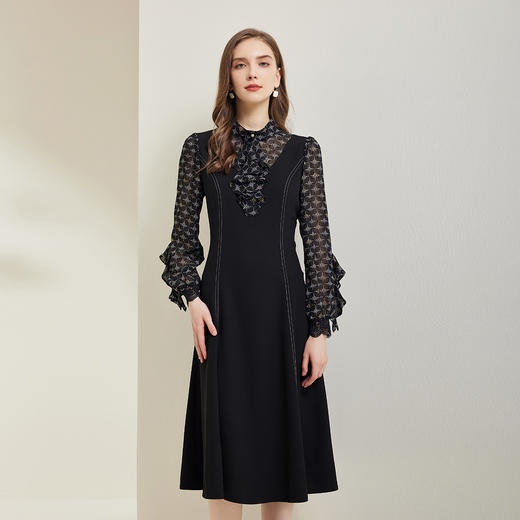 NG821斯尔丽瑟俪2023秋上新假两件式浪漫荷叶领连衣裙 商品图0