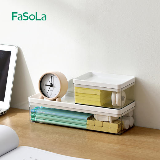 FaSoLa桌面收纳盒化妆品透明盒带盖整理储物盒办公书桌杂物置物架 商品图5