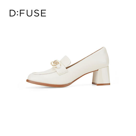 Dfuse迪芙斯秋季新款方头双色链条通勤粗跟乐福鞋DF33112119 商品图1