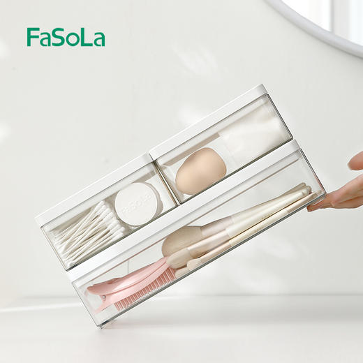 FaSoLa桌面收纳盒化妆品透明盒带盖整理储物盒办公书桌杂物置物架 商品图2