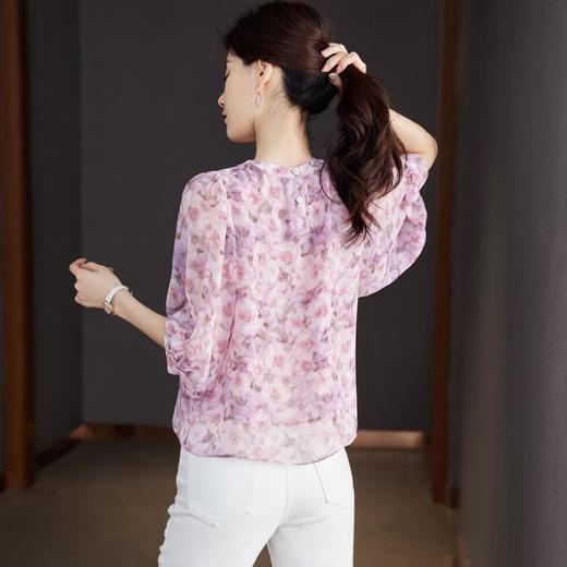 2023夏季新款雪纺衫五分袖衬衫女大码T恤圆领小衫5016 商品图2