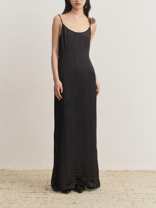 HOSIKARI｜HO23AW17 肌理醋酸拼接吊带连衣裙 [ 黑 / 白 ] 无弹 商品图9