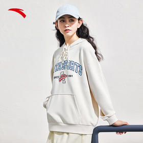 安踏运动风抽绳连帽卫衣女2023秋季针织长袖套头衫上衣162338708