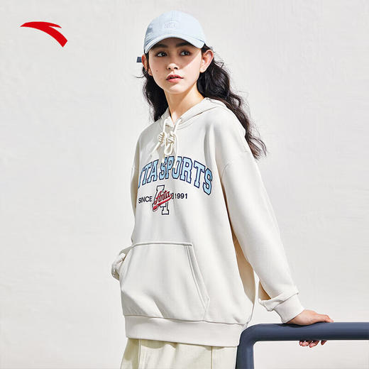 安踏运动风抽绳连帽卫衣女2023秋季针织长袖套头衫上衣162338708 商品图0