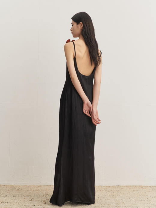 HOSIKARI｜HO23AW17 肌理醋酸拼接吊带连衣裙 [ 黑 / 白 ] 无弹 商品图8