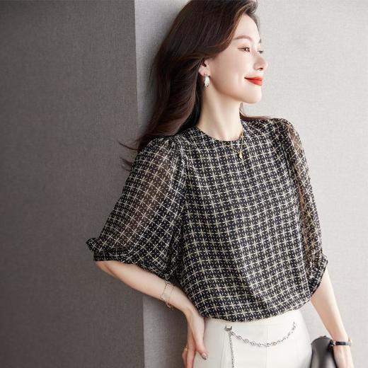 2023夏季新款雪纺衫灯笼袖衬衫女大码T恤圆领小衫5008 商品图1