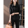 【现货7天】黑色设计感褶皱衬衫女2023夏季新款韩版显瘦简约气质长袖上衣 商品缩略图1