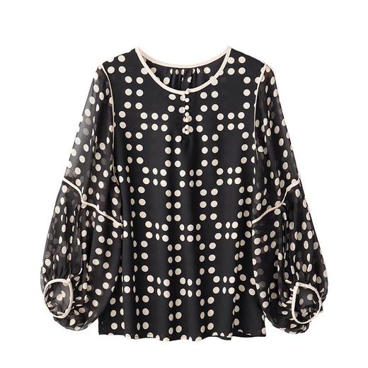 2023夏季新款雪纺衫长袖衬衫女大码T恤圆领小衫5006 商品图4