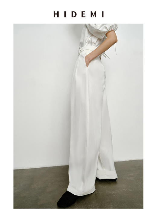 HIDEMI 高腰显瘦挺括感双褶显瘦阔腿裤 商品图5