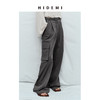 HIDEMI 工装设计感大口袋抽绳腰带式中低腰阔腿裤 黑色/灰色 商品缩略图6