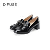 Dfuse迪芙斯秋季新款方头双色链条通勤粗跟乐福鞋DF33112119 商品缩略图5