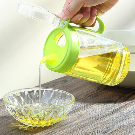 茶花玻璃油壶防漏酱油瓶醋瓶厨房用品 530ML绿色1个 商品图1