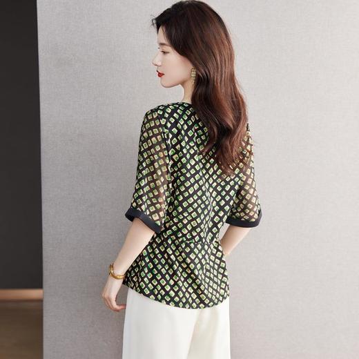 2023夏季新款雪纺衫五分袖衬衫女大码T恤圆领小衫5026 商品图2