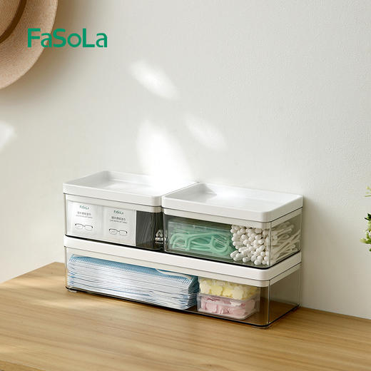 FaSoLa桌面收纳盒化妆品透明盒带盖整理储物盒办公书桌杂物置物架 商品图7