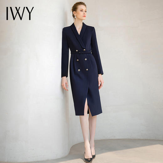 IWY/秋冬新款高端藏青色西装连衣裙女主持人正装工作服西装裙OL 233046Q1 商品图0