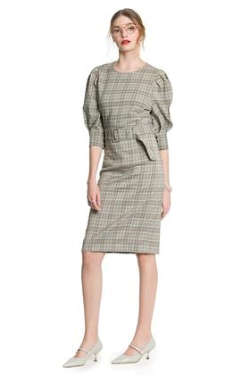 AVA 复古格纹束腰套装 3457