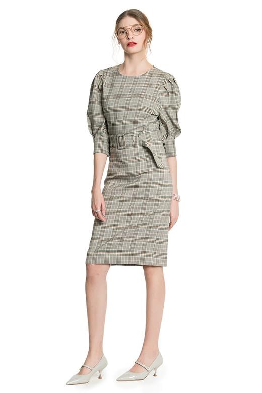 AVA 复古格纹束腰套装 3457 商品图0