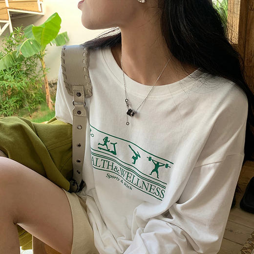 【字母印花纯棉T恤】秋冬新款宽松100%纯棉上衣  韩版显瘦白色打底衫ins潮 商品图1