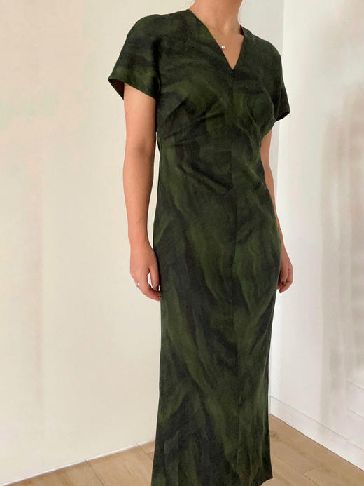 Viiolez｜silk Dress [ 绿色真丝晕染印花短袖连衣裙 ] 商品图5