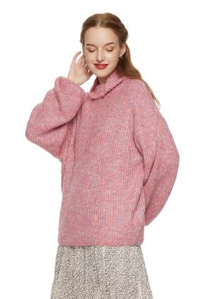 AVA 粉色高领休闲毛衣 7828