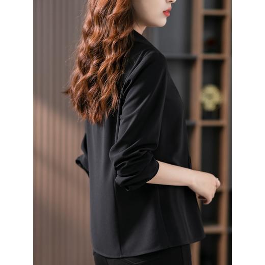 【现货7天】黑色设计感褶皱衬衫女2023夏季新款韩版显瘦简约气质长袖上衣 商品图4