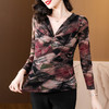 KQLA12N2202 2023秋冬新款网纱上衣印花洋气大码女士打底上衣长袖弹力小衫 商品缩略图2