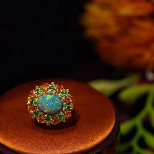 龢盒原创 艳‮稀彩‬有‮闪色‬电‮矿岭‬区天‮黑然‬澳宝 欧珀镶‮宝彩‬复‮奢古‬华‮戒大‬指 商品图1