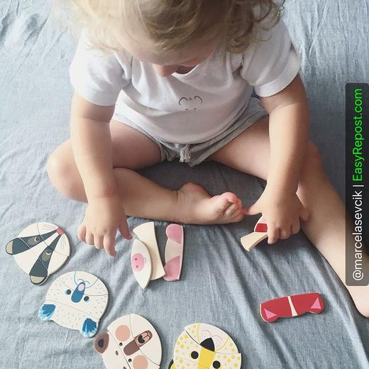 djeco自带收纳盒的动物变装，变脸，时装秀木质拼图 商品图0