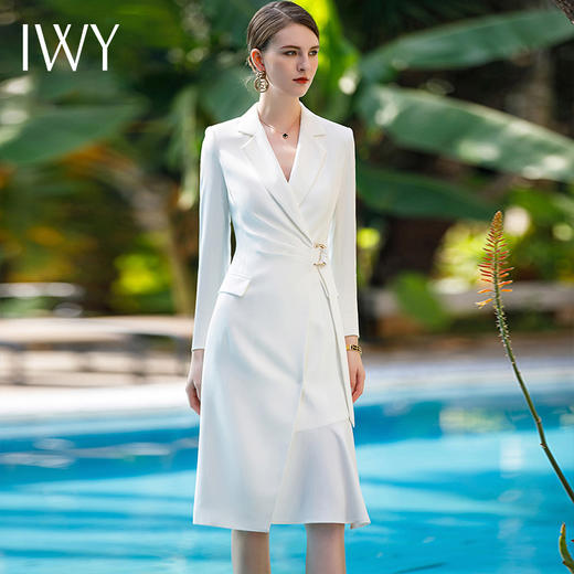 IWY/新款高级感白色长袖连衣裙女气质西装裙上镜工作服A型秋季Q988 商品图2