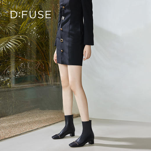 Dfuse迪芙斯秋冬新款方头小香风弹力短靴瘦瘦靴女DF34116277 商品图8