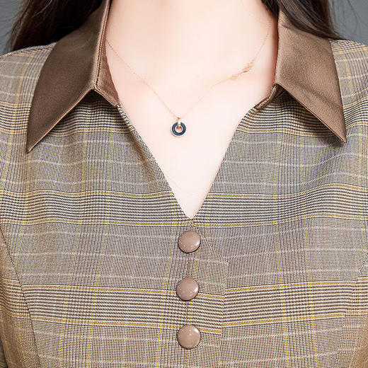 DD-时尚格纹两件套秋季新款职业女装长袖上衣直筒长裤优雅气质套装 商品图3