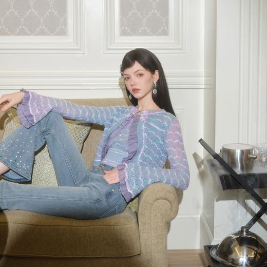 BeQueenStory【许愿池少女】马海毛混纺羊毛镂空渐变柔肤纱吊带开衫 商品图0