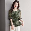 2023夏季新款雪纺衫五分袖衬衫女大码T恤圆领小衫5026 商品缩略图1