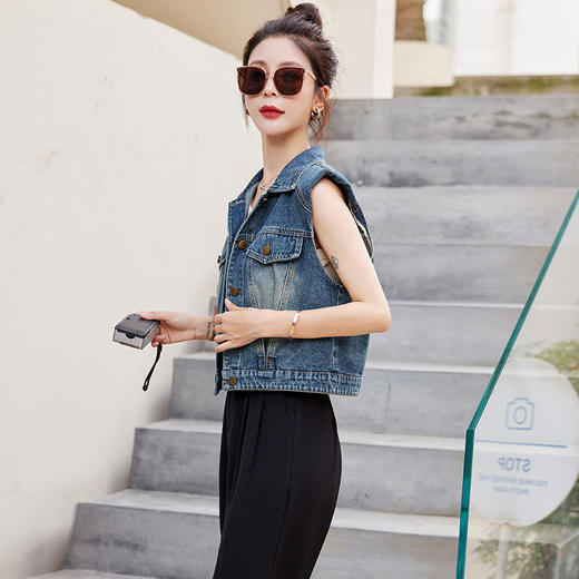 HR WA33209马甲韩版宽松显瘦气质翻领牛仔无袖背心 商品图1