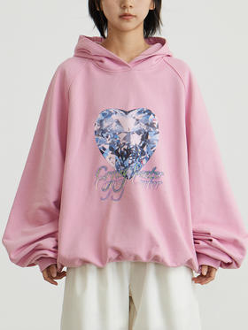 CryingCenter Rich boy and girl粉色一克拉钻石戴帽卫衣宽松情侣