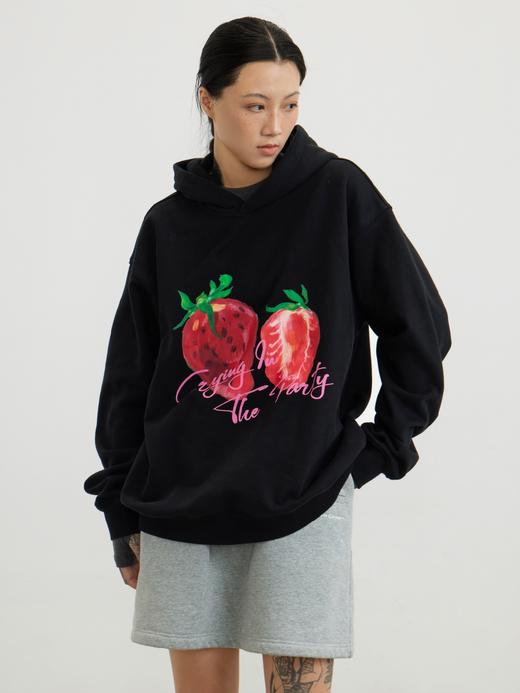CryingCenter 手绘草莓黑色带帽卫衣宽松百搭复古情侣 哭喊中心 商品图2