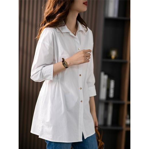 【现货7天】中长款白色长袖衬衫女2023秋季新款韩版收腰显瘦时尚百搭上衣 商品图0