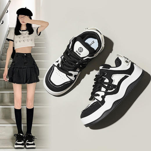 ZHR黑白熊猫面包鞋女2023新款鞋子女百搭学生休闲运动鞋板鞋ins潮 商品图0