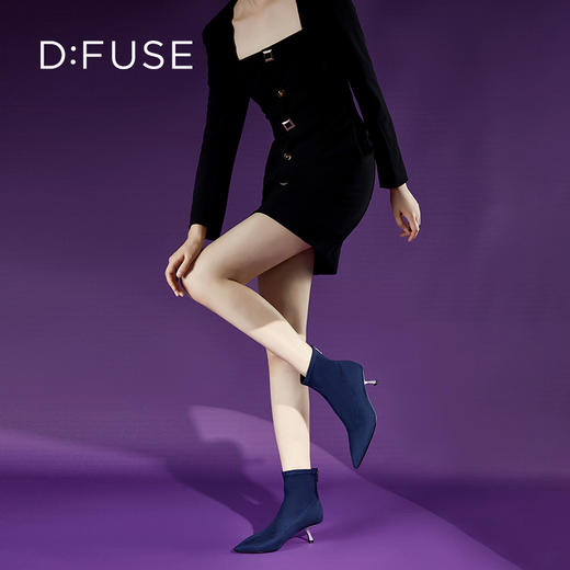 Dfuse迪芙斯秋款尖头细跟高跟弹力短靴瘦瘦靴DF34116077 商品图7