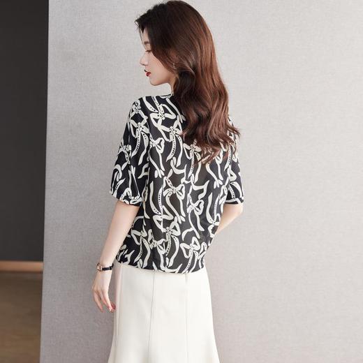 2023夏季新款雪纺衫短袖洋气衬衫女大码T恤圆领小衫5005 商品图3